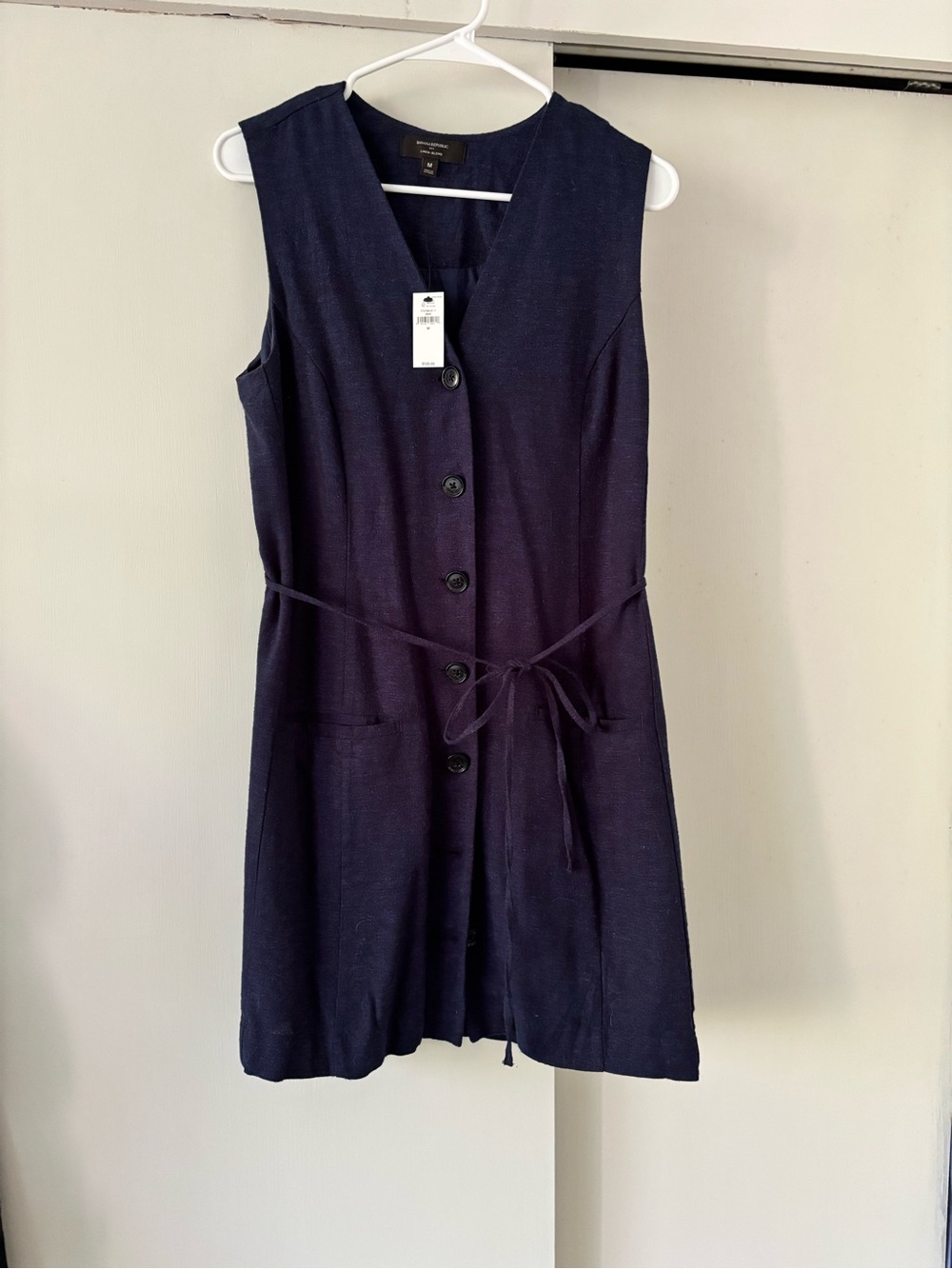 Banana Republic Navy Sleeveless Button-Front Mini Dress with Tie